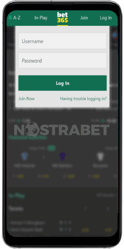 bet365 mobile login fields