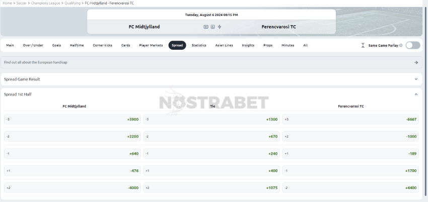 betano spread betting first half