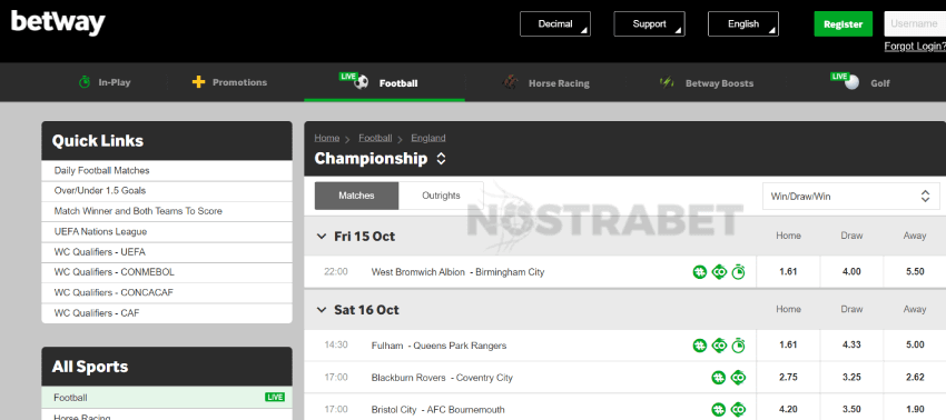 betway championship betting