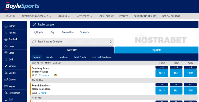 boylesports rugby league bets