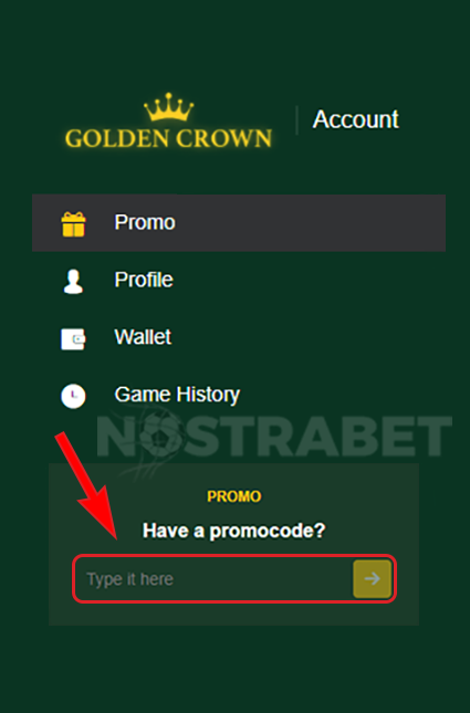 Golden Crown Casino Promo Code Field