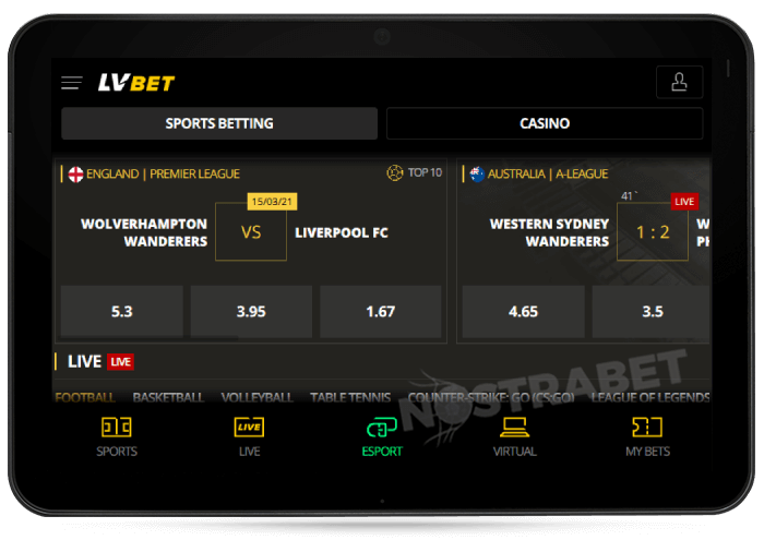 LVBET Mobile Version on Tablet