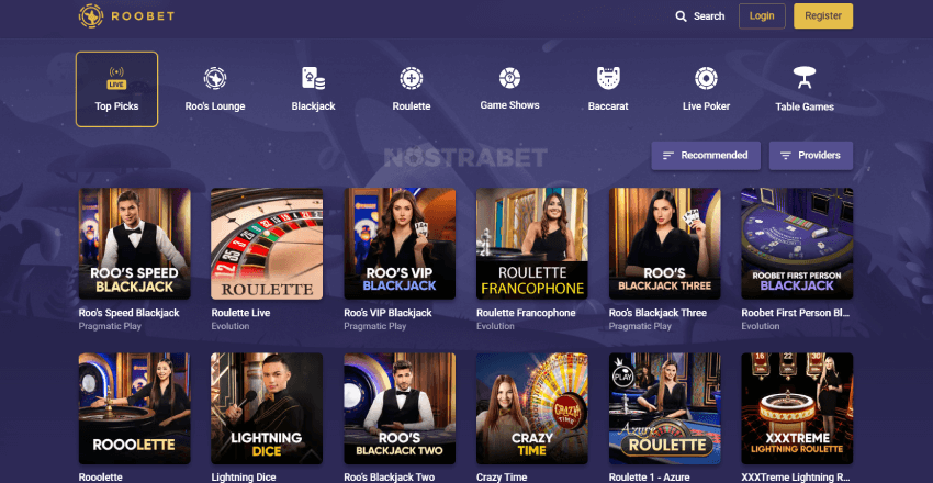 Roobet Casino Live-Spiele