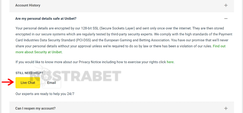 unibet live chat button