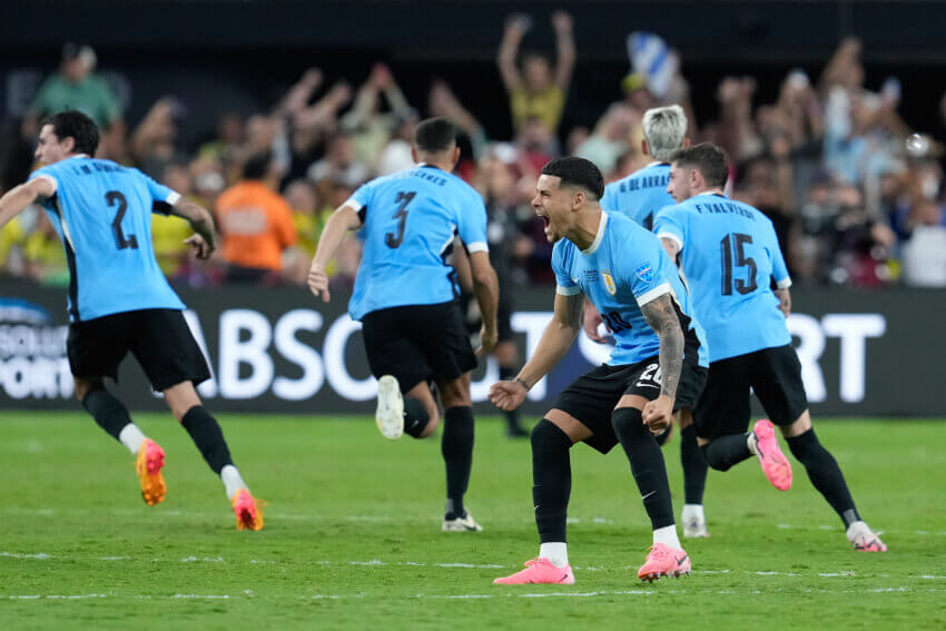 Jogadores do Uruguai comemoram na Copa América 2024