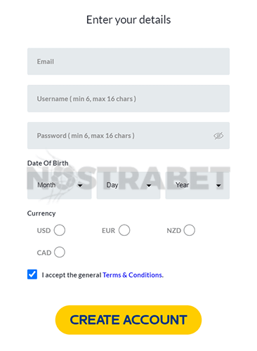 Yabby Casino Registration Form